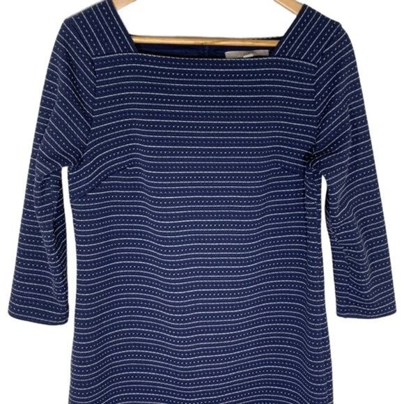 LOFT Knit Shift Dress Blue White Striped Stretch Work Casual Small - Picture 2 of 9
